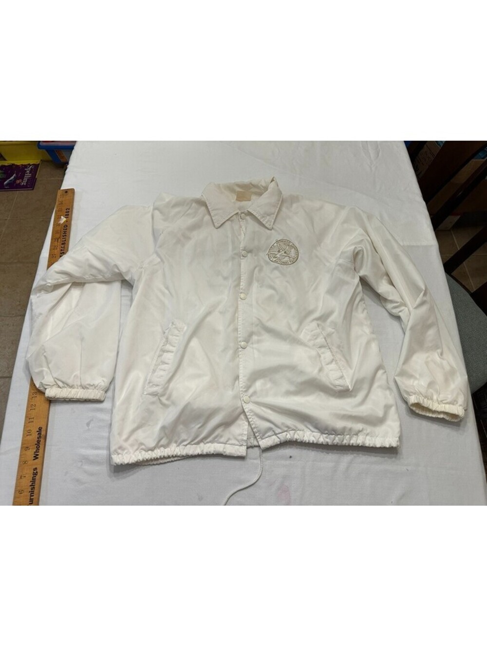 Vintage Aubuan Button Aviation White Gold Stit Jacket Dee Howard Co. Plane Large